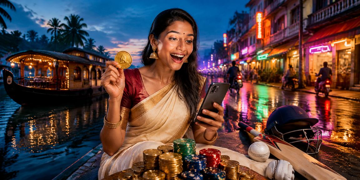 Kerala Backwaters cricket betting neon light
